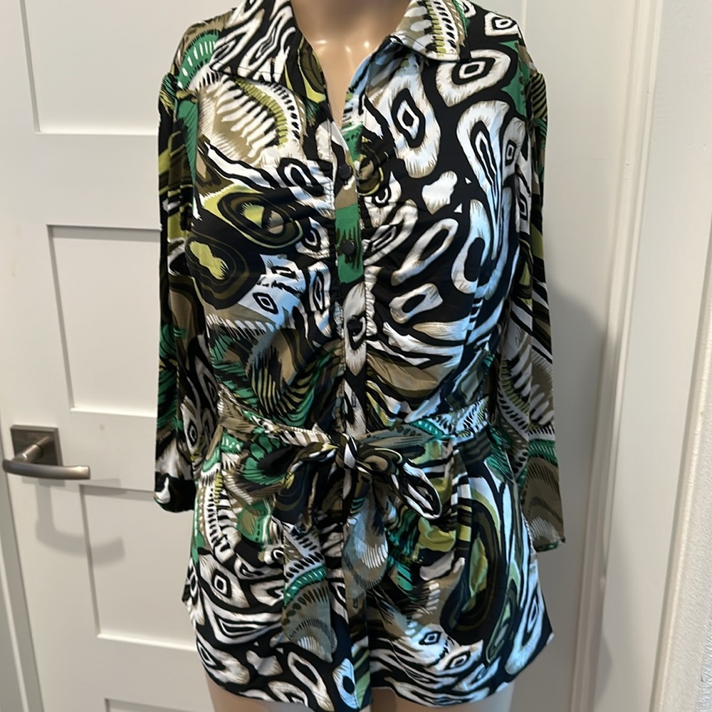 NWT Essentials Ruched Front Belted Shirt